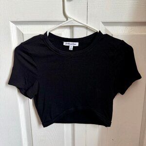 Pretty Garbage Ribbed Short Sleeve Crop Top - Stretchy, Black, Size S